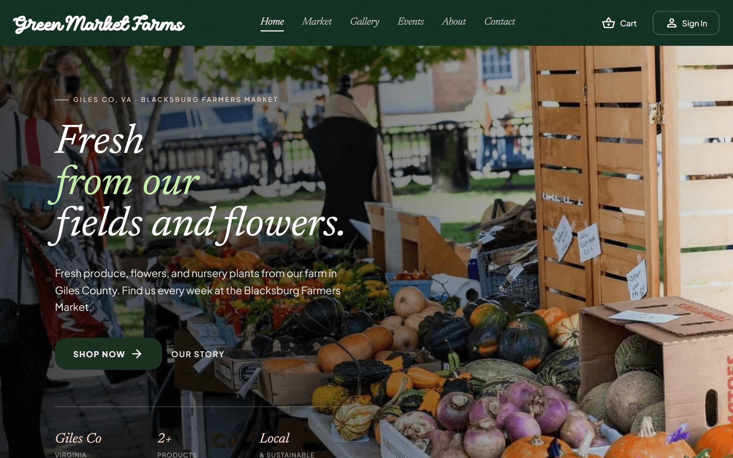 Screenshot of the Green Market Farms website